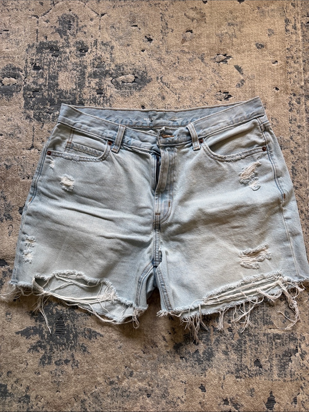 Old Navy High-Rise Slouchy Straight Distressed Denim Shorts, Light Blue